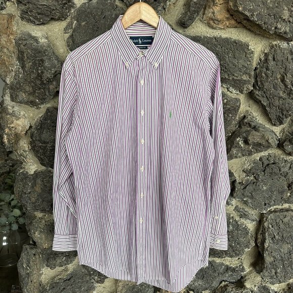 Men’s Ralph Lauren 15 - 32/33 Classic Fit Long Sleeve Shirt Purple Striped - Picture 2 of 6